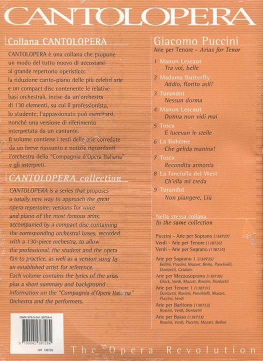 Cantolopera: Puccini Arie per Tenore 1 - Piano Vocal Score and CD with instrumental and vocal versions - tenor a klavír